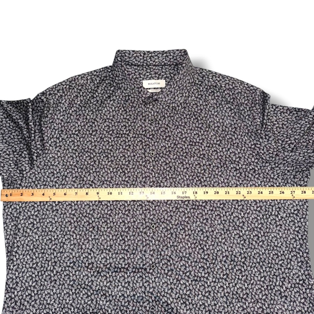 Bugatchi Button Up Shirt Men 3XL Black White Leaf Print 8-Way Stretch SS - Picture 3 of 7